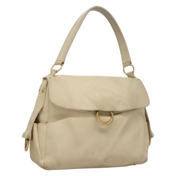 Salvatore Ferragamo Gancini Shoulder Bag Leather White Gold Auth bs28132 - Picture 1 of 16